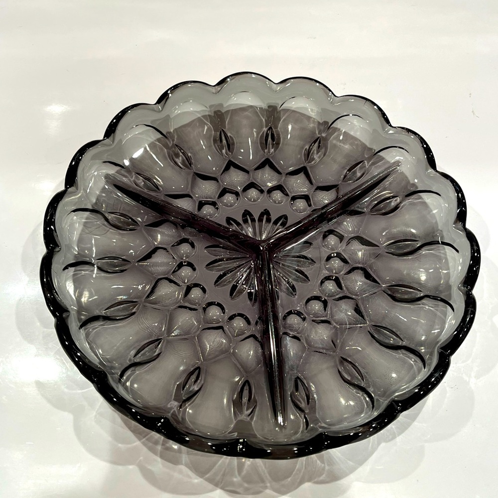 Vintage Smoke Gray Scalloped Divided Plate